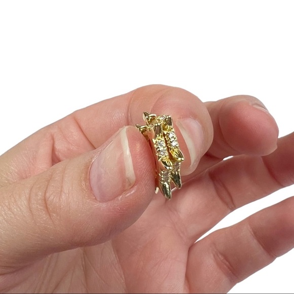 New Gold Tone Mini Hoop Huggie Rhinestone Spike Pierced Earrings - Picture 4 of 6